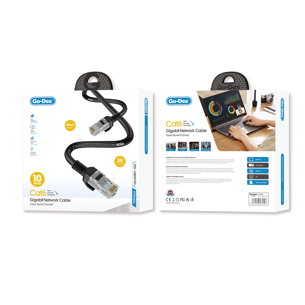 Go Des GD-HM891 1000Mbps Aktarım Hızlı RJ45 Ethernet Kablosu 10M Go Des GD-HM891 1000Mbps Aktarım Hızlı RJ45 Ethernet Kablosu 10M